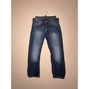 True Religion Runstitch Red Slim Natural Cropped Blue Jeans Men's Size 30x25